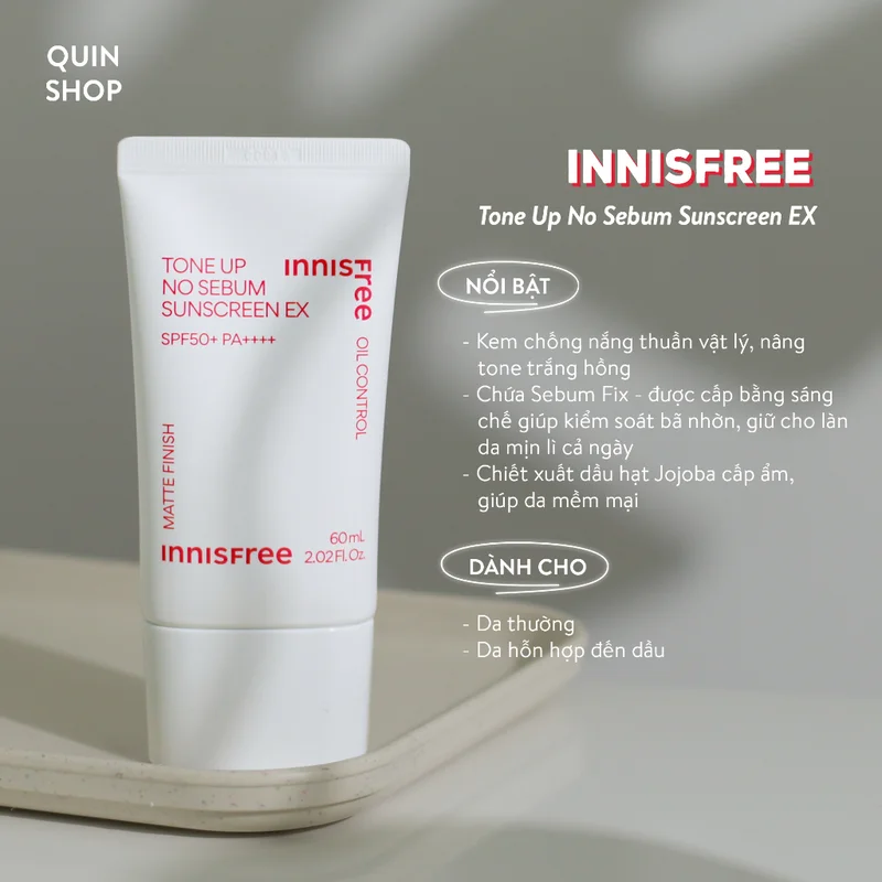 Kem chống nắng Innisfree Tone Up No Sebum Sunscreen SPF50+ PA++++